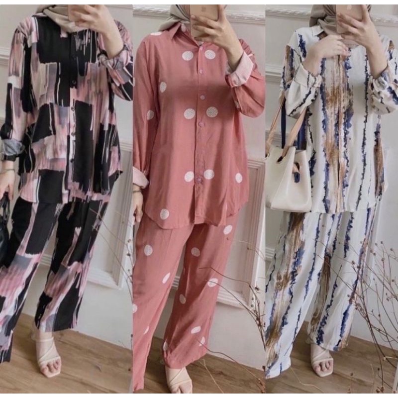 [BISA COD] Setelan Tie Dye / One Set Rayon / Premium Daily Set Pajamas