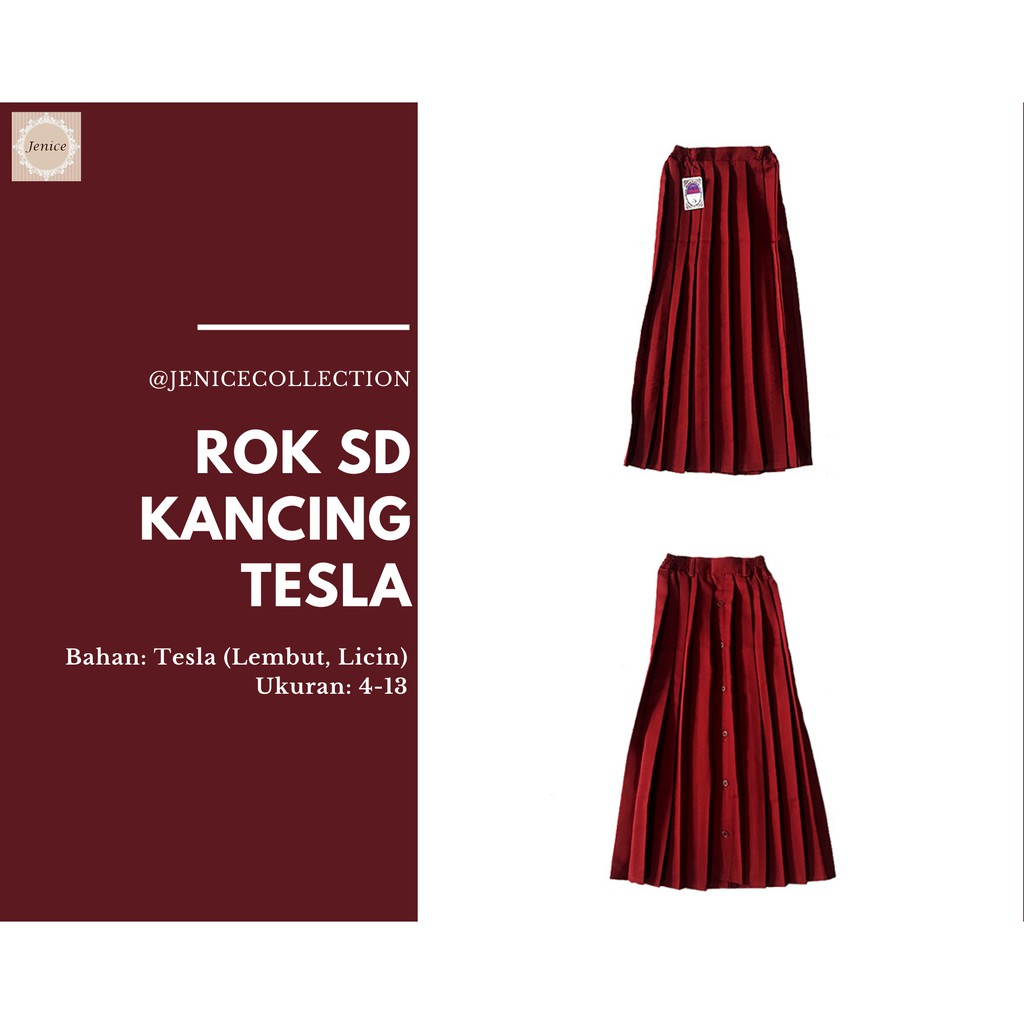 Seragam Sekolah Rok Panjang Kancing SD Merah / Coklat Tesla Licin Perempuan SD
