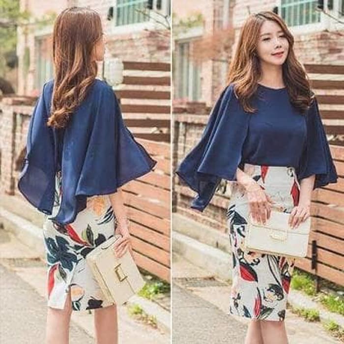 [Blouse cerry SC] blouse wanita balotelly biru