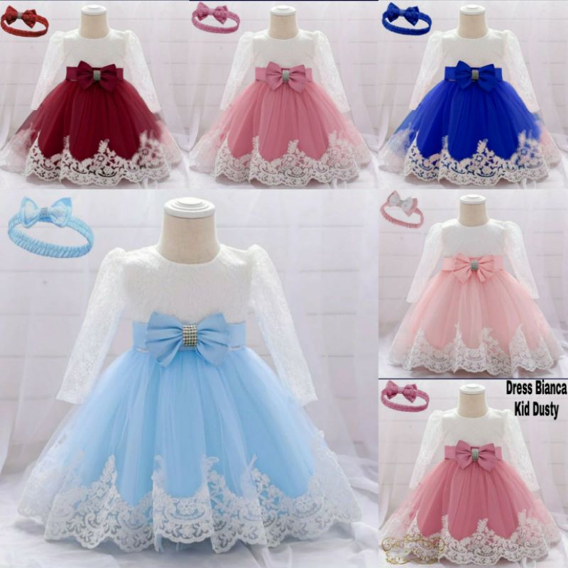 DRESS BIANCA BRUKAT BAJU ANAK PEREMPUAN 3-5 TAHUN GAUN PESTA ULANG TAHUN FREE BANDO