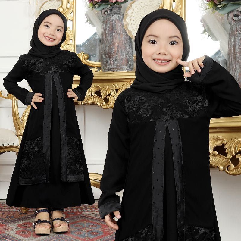 ABAYA BROKAT TURKEY 01 COUPLE MOM & KIDS/ABAYA ARAB/TURKEY/MESIR/ GAMIS HITAM MUSLIMAH