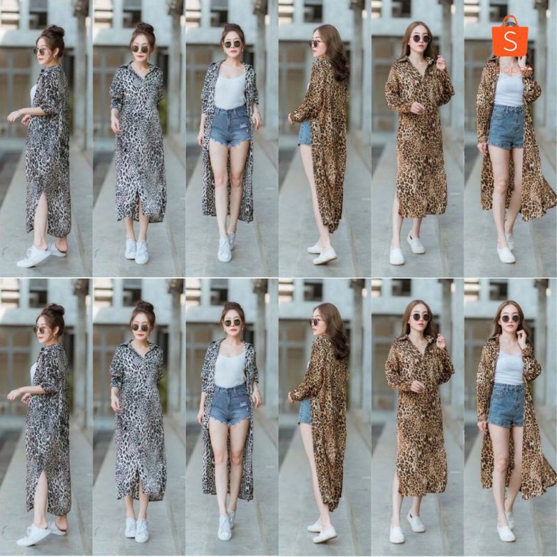 Tunik Panjang Leopard Manda | Long Tunik Atasan Muslim | Baju Muslim Wanita | Tunik Lengan Panjang