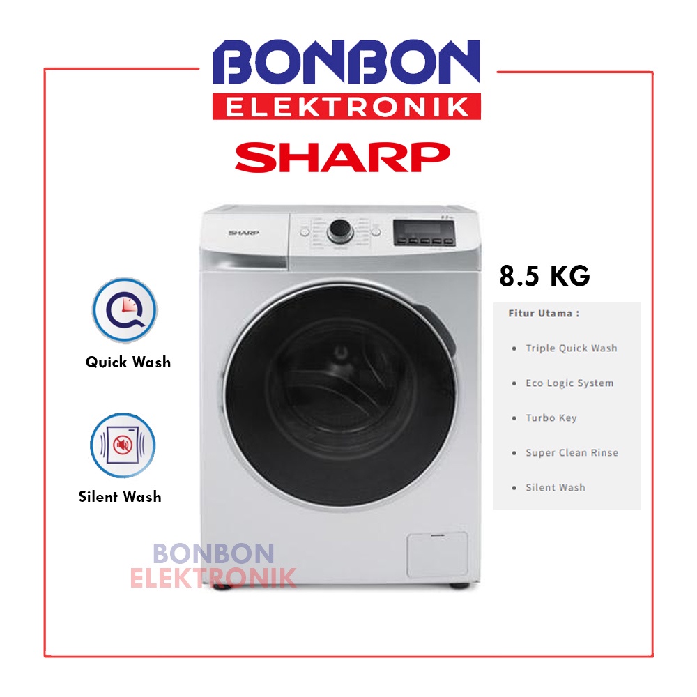 Sharp Mesin Cuci Front Loading 8.5KG ES-FL1083W / ESFL 1083 W