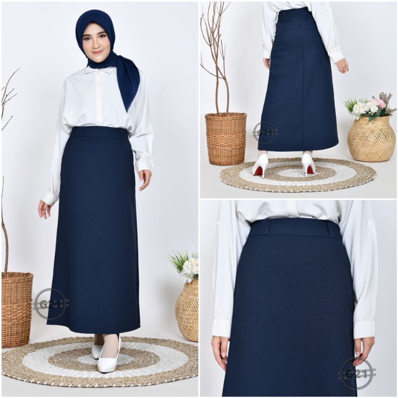 Rok Kerja Panjang Hitam Rok A Line Bahan Formal Kantor-Navy
