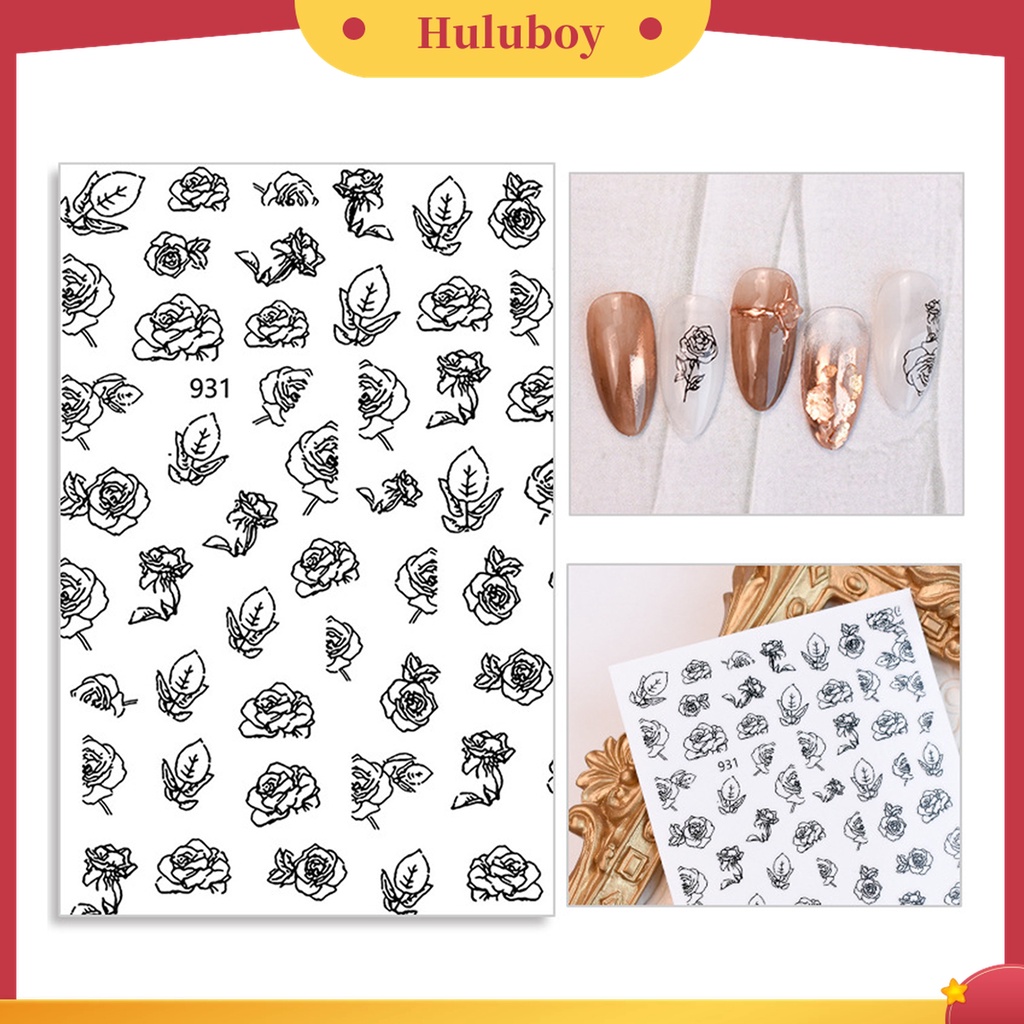 Huluboy Huluboy♡ 6pcs Stiker Nail Art Desain Bunga Mawar Hollow Hemat Waktu Untuk Dekorasi Manicure