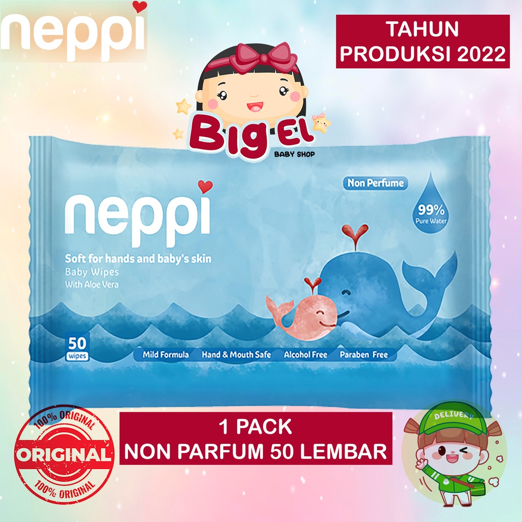 NEPPI BABY WIPES NON PARFUM 50'S | TISSUE BASAH 50 LEMBAR | TISSUE BASAH BAYI | TISSUE BASAH ANAK | 