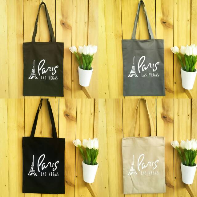 tote bag PARIS  tas totebag / ada resleting / k-pop / korea / casual bahan drill halus premium