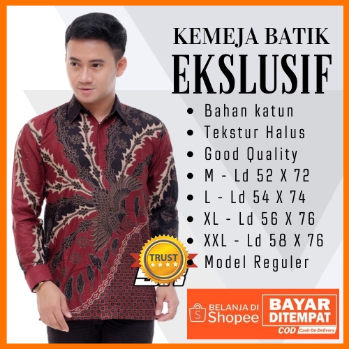 BATIK LENGAN PANJANG TERBARU KEMEJA BATIK PRIA MODERN LENGAN PANJANG SIZE M L XL XXL REGULER