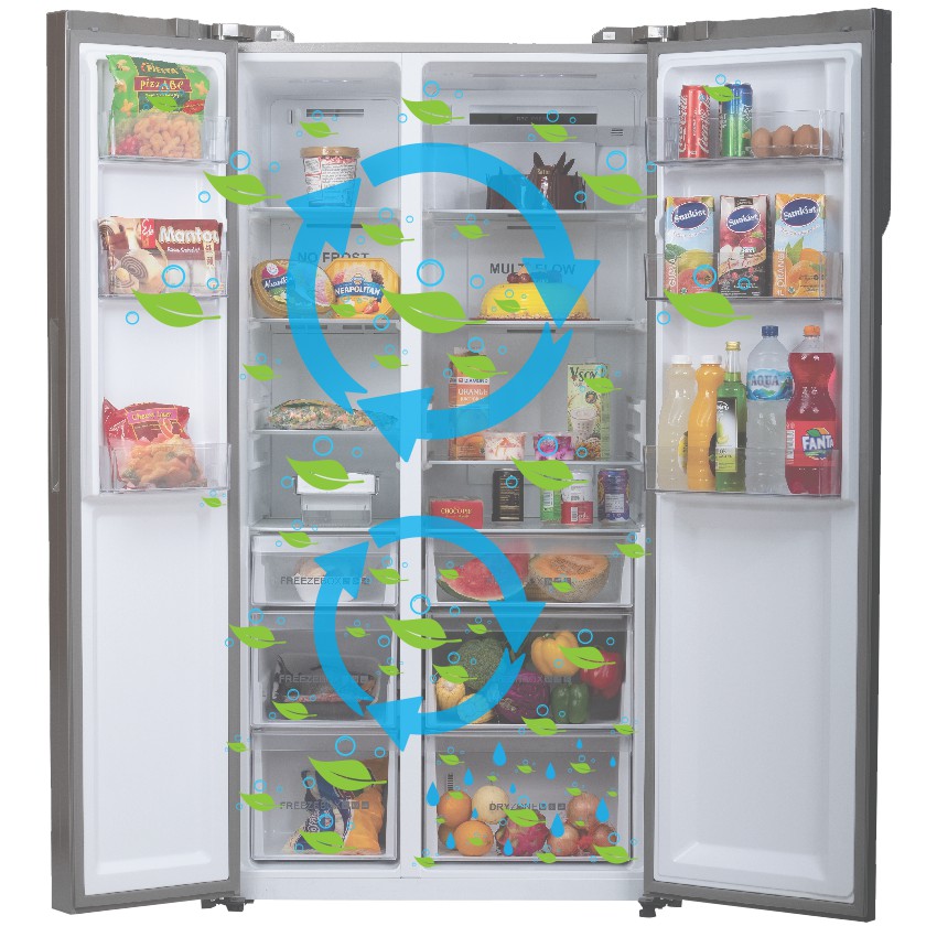 KULKAS SIDE BY SIDE  AQUA JAPAN MULTIDOR AQR 575 IG Glass Pintu Kaca