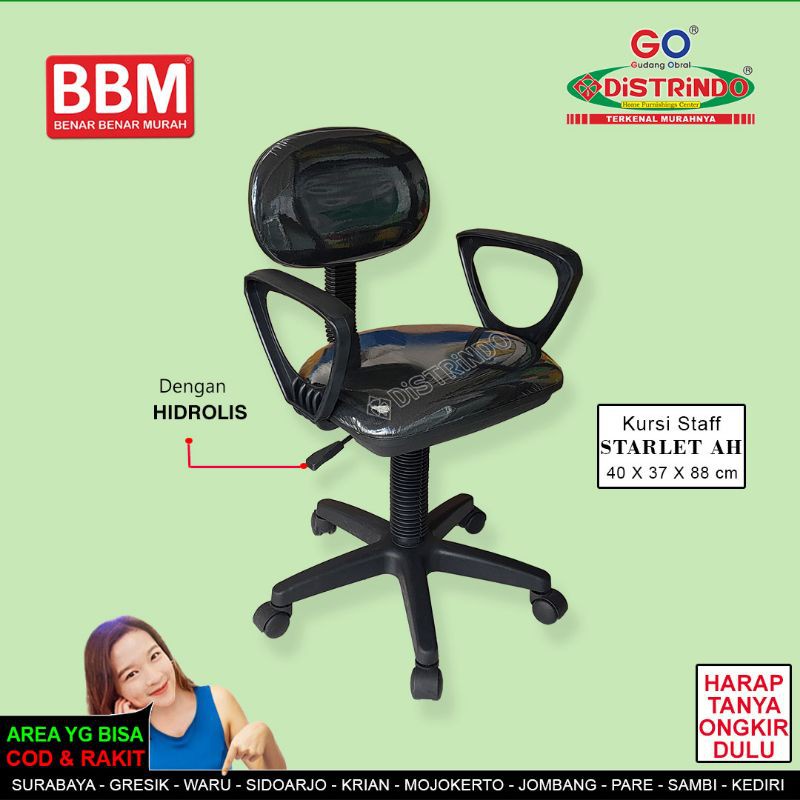 Kursi Belajar/ Kantor + Tangan Ada Roda System Hodrolis Dudukan & Empuk Kaki 5 Jari Kontruksi  Kokoh