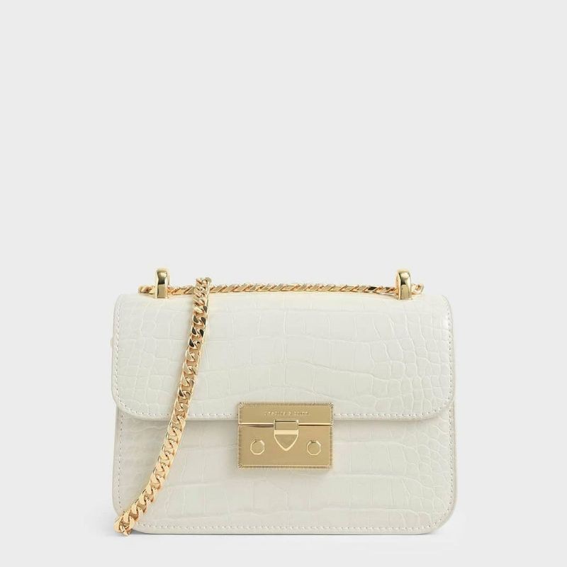 12.12 SALE | CK Croc-Effect Chain Strap Crossbody Bag