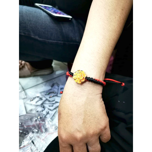 Gelang rajut bulat merah itam