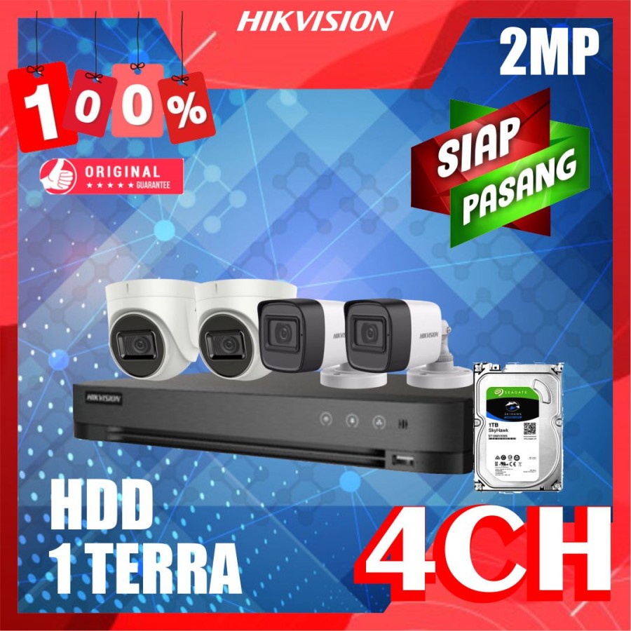 PAKET CCTV HIKVISION 2MP 4 KAMERA HDD 1TB SIAP PASANG