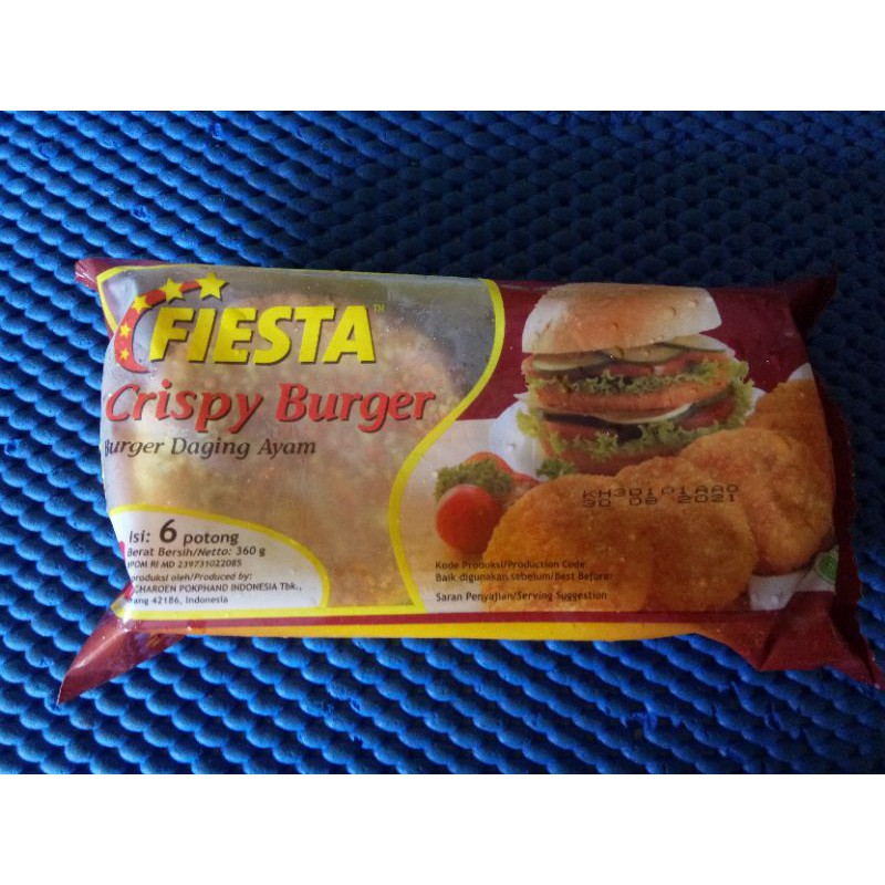 fiesta crispy burger daging ayam isi 6pcs 360gr enak dan halal
