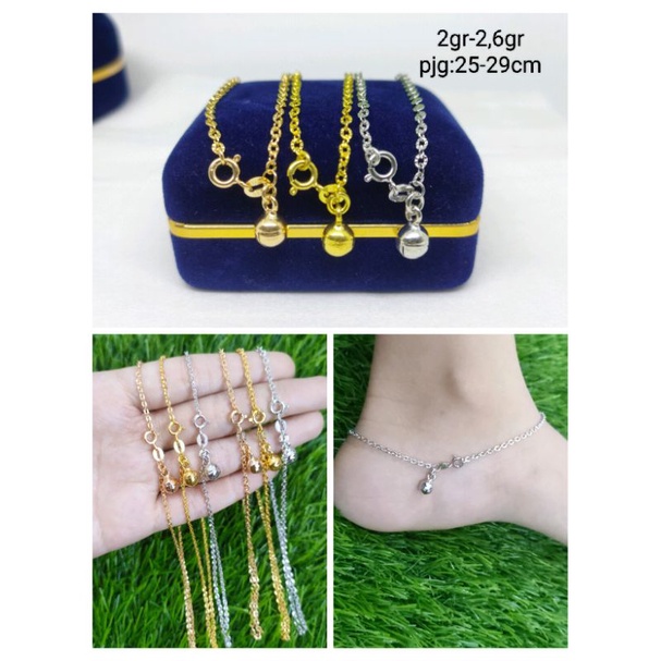 GELANG KAKI PERAK ASLI SILVER 925 LAPIS EMAS/GELANG KAKI RANTAI NORI UKIR+1BEL/ASLI SILVER/FASHION WANITA TERBARU