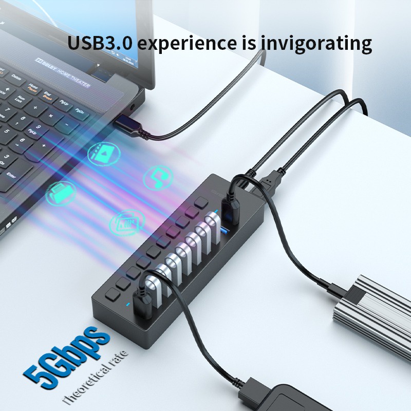 USB HUB 10 Port USB 3.0 ACASIS HS710 High Speed Include Power Adaptor
