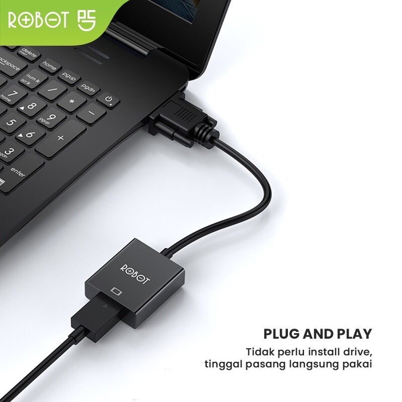 ROBOT RHV30 VGA to Adapter Laptop/PC 1080P (With Audio&amp;Power Supply) Black - Garansi 1 Tahun