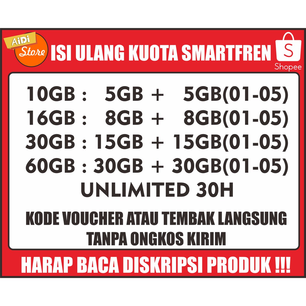 ISI ULANG KUOTA SMARTFREN 10GB | 16GB | 30GB | UNLIMITED