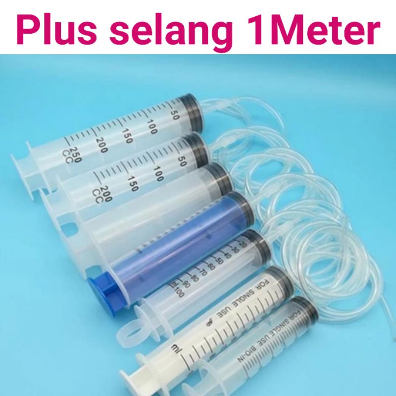 SUNTIKAN BESAR 200ML LARGE SYRINGE TERMASUK SELANG 1 M SPUIT 60cc ml 150ml 300cc ml