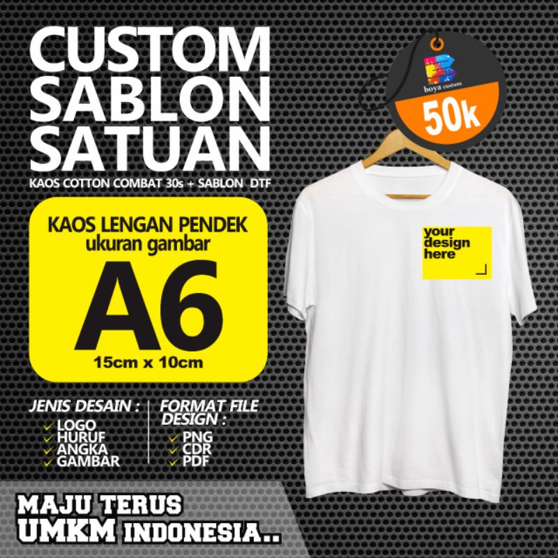 kaos custom sablon satuan DTF A6 lengan pendek lengan panjang