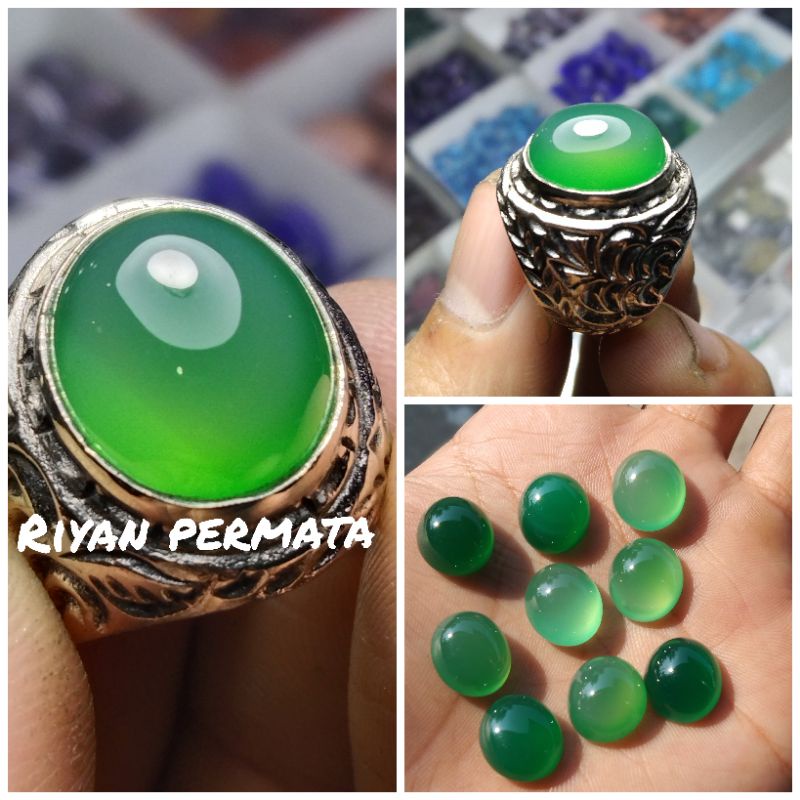 Cincin vatu akik Sulaiman hijau kristal giwang