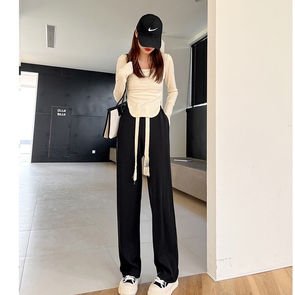 celana panjang wanita korea style baggy pants kasual highwaist celana hitam kulot panjang