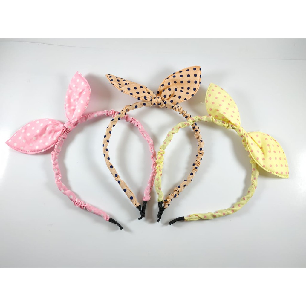 Bandana Model Telinga Kelinci Motif titik kecil Gaya Korea Untuk Wanita Tokopelanginicer