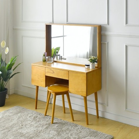 Meja Rias Moana Set Maple (Meja+ Stool) Kayu Jati Solid