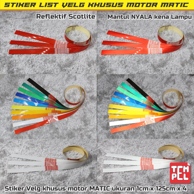 STIKER VELG/LIST VELG khusus MOTOR MATIC Reflektif/Nyala Kena Lampu