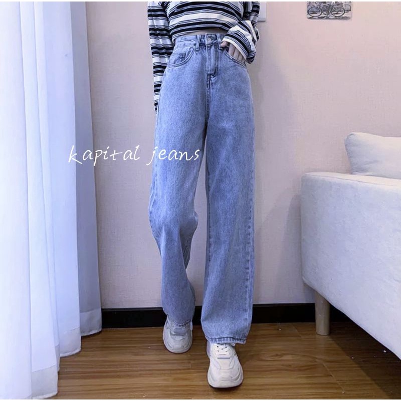 BLACK HIGHWAIST NEW STRAIGHT CELANA KULOT JEANS WANITA LOOSE