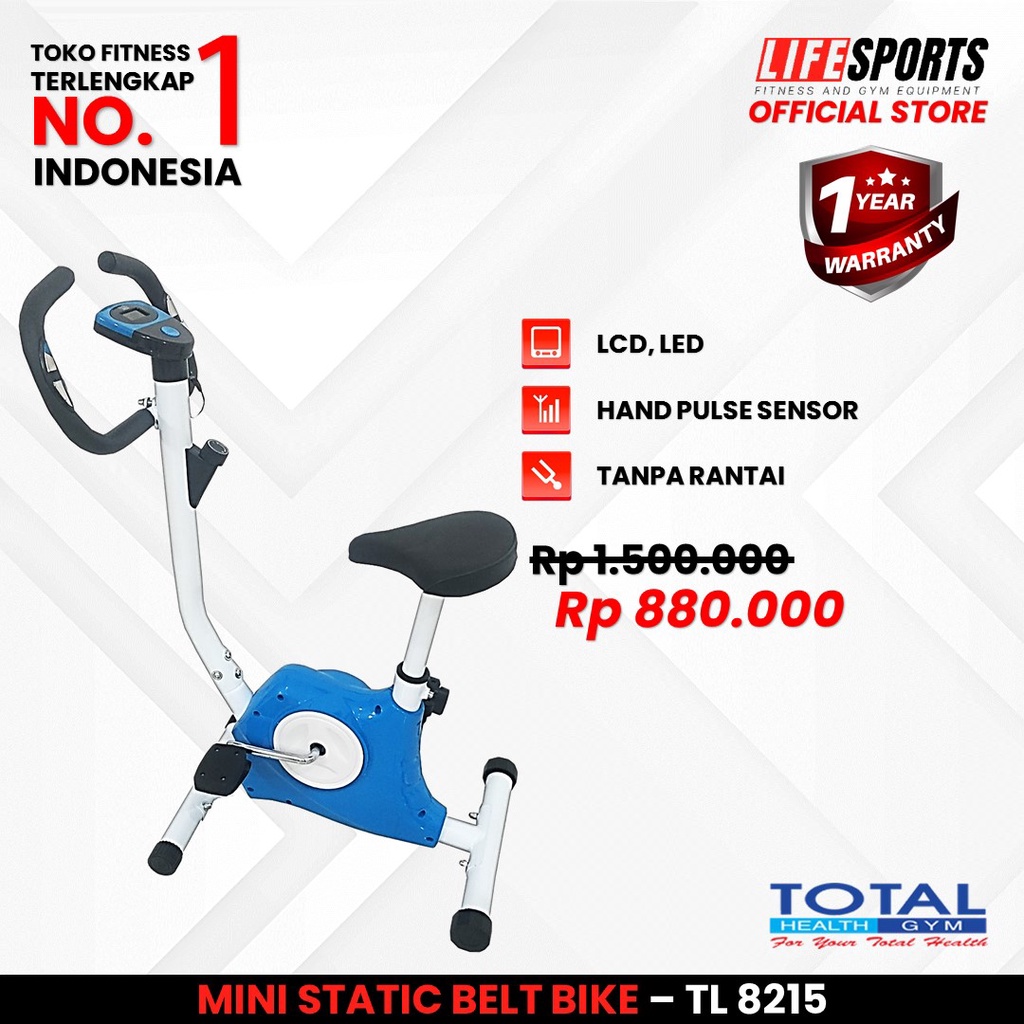 TOTAL HEALTH GYM - New Alat Olahraga Fitness Sport Gym Sepeda Statis Fitness Total TL 8215 RC Static Bike Belt Mini Bike