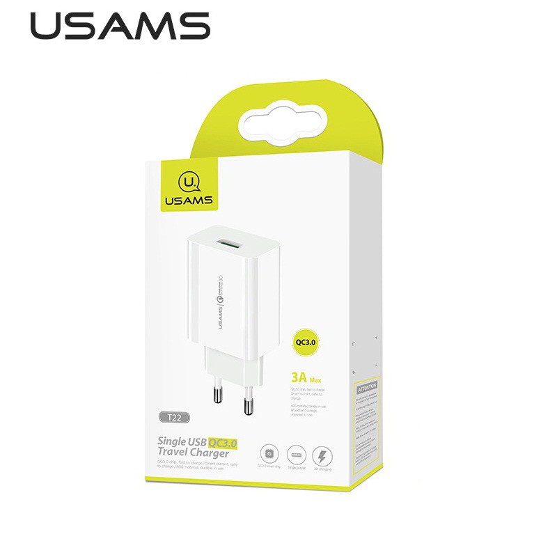 Travel Charger Fast Charging USAMS T22 Single USB QC 3.0 Travel Charger Fast Charging