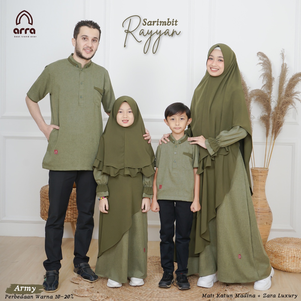 Gamis Sarimbit Terbaru Keluarga Ayah Ibu Anak Series Rayyan Warna Army Hijau Original Premium Brand Arra Ori Baju Koko Couple Keluarga Muslim Sarimbit Modern Seragam Kekinian Kapel Kondangan Pesta Wanita Kekinian Size Jumbo Murah