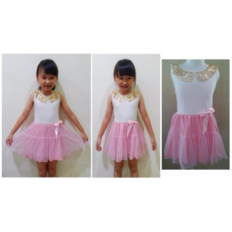 DRKD67 - Dress Anak White Pink Ribbon