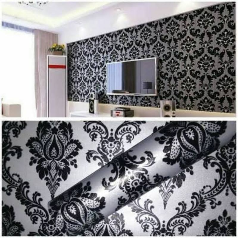 Wallpaper Dinding Batik Sticker Dinding Batik Hitam Silver