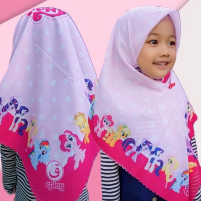 VOAL PRINTING ANAK MOTIF LITTLEPONY POLKA PINK / HIJAB ANAK LUCU / JILBAB ANAK KARAKTER