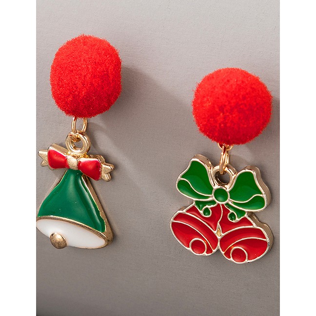 LRC Anting Tusuk Natal Fashion Old Man Head Christmas Candy Elk Bell Hair Ball Asymmetrical P75601