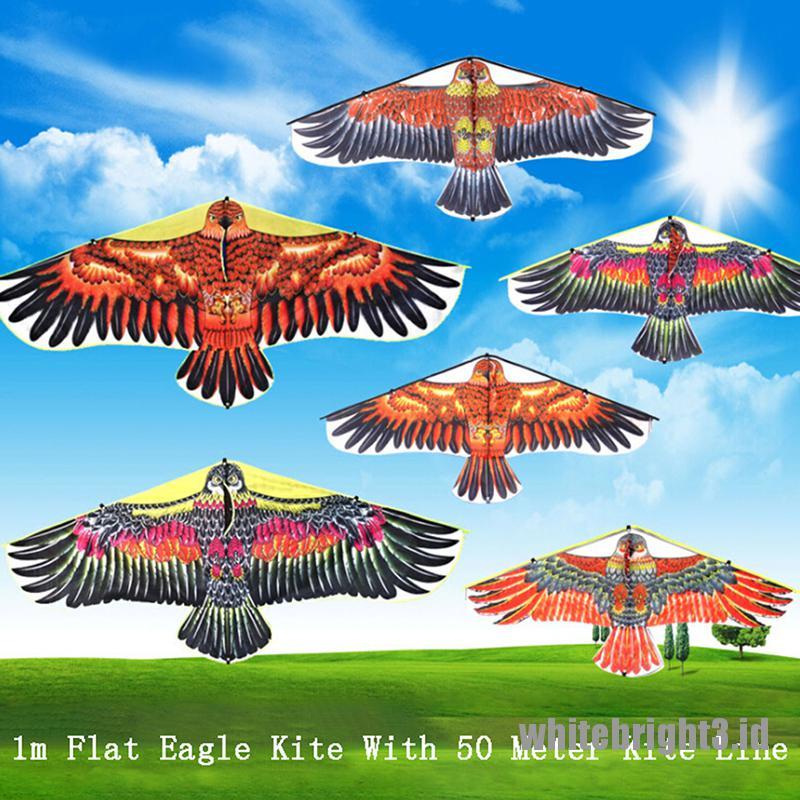 (white3) 1pc Mainan Layang-Layang Bentuk Burung Elang Flat Panjang 50M Untuk Outdoor
