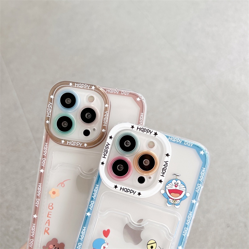 Soft Case Pelindung Lensa Transparan Motif Kartun Doraemon Beruang Untuk iPhone 12 13 Pro MAX 11 X XR XS MAX 7 8 Plus