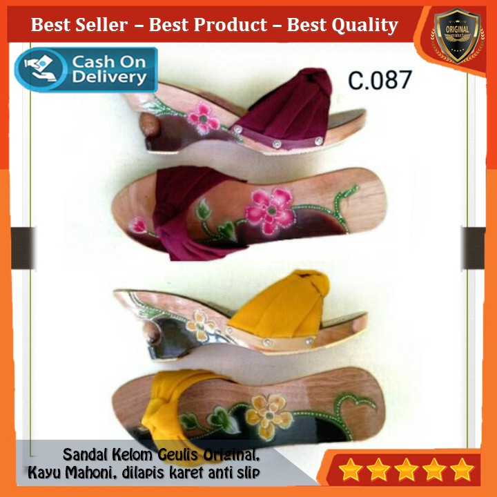 Kelom Gelis Wedges Sandal Wanita Terompah Sendal Kayu Modern, Kelom Geulis Model No C087 COD