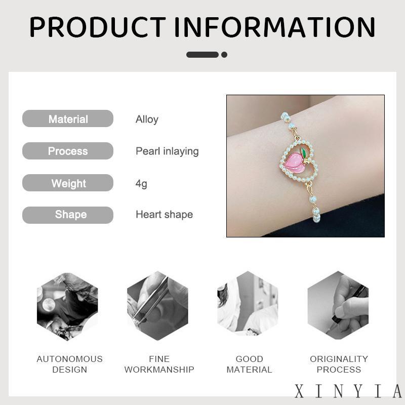 【Bayar di tempat】Gelang Tangan Rantai Wanita Desain Hati Hollow Hias Mutiara Warna Pink Peach Gaya Korea