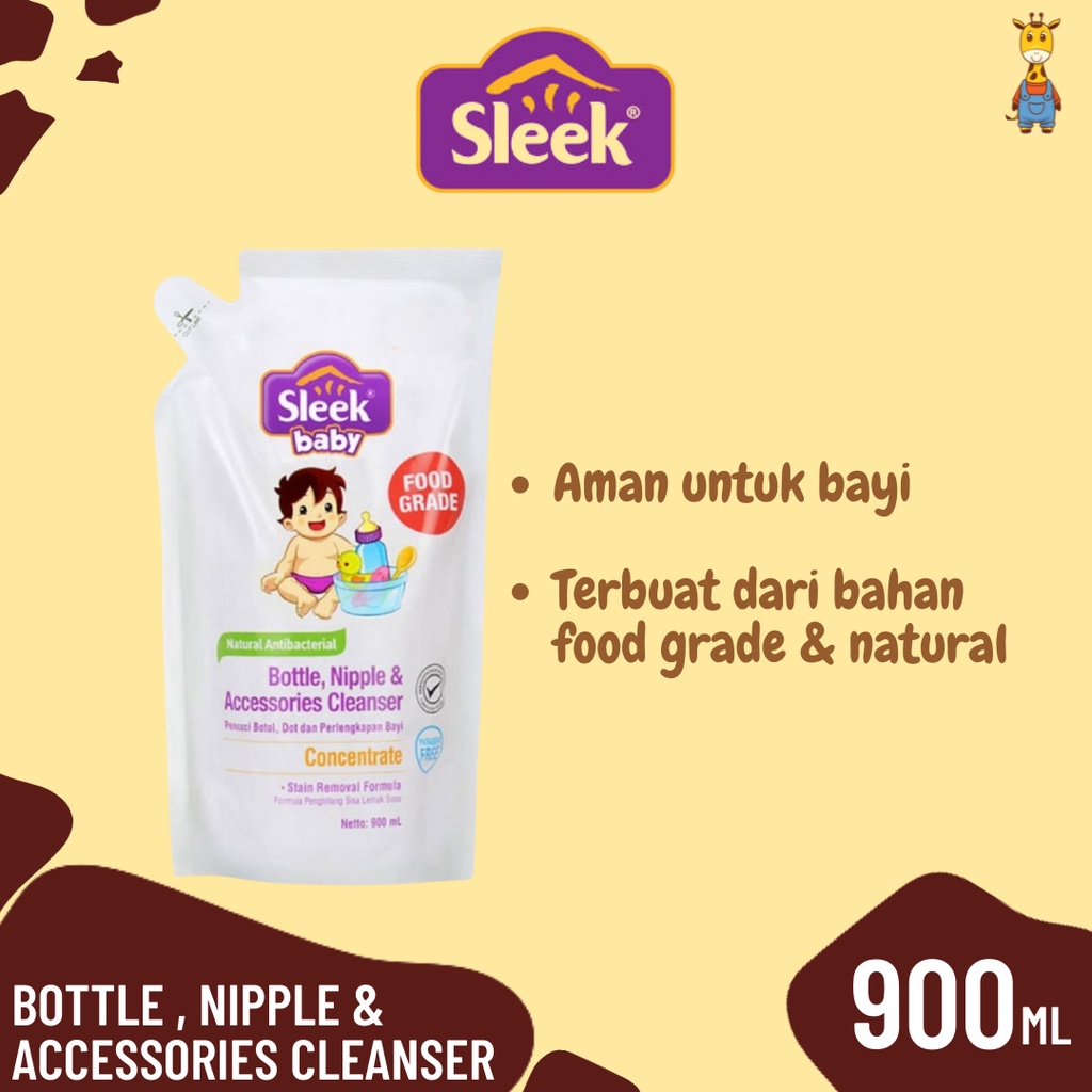 Sleek Bottle Nipple Pouch 900ml - Sabun Pencuci Botol Bayi