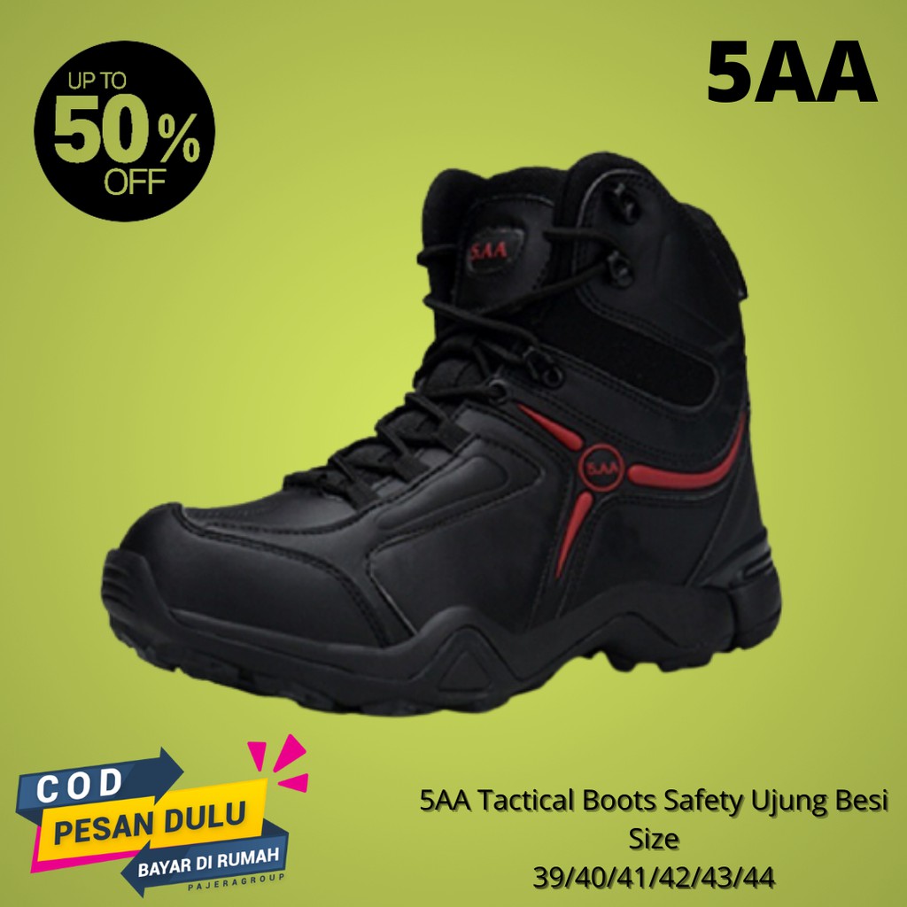 SEPATU TACTICAL PDL 5AA BOOTS SAFETY SHOES UJUNG BESI KERJA LAPANGAN PRIA 5.AA HITAM