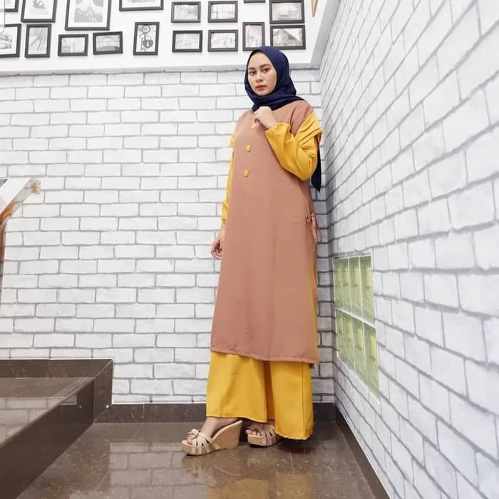 TERMURAH SALE/PROMO/ZAHINA DRESS 2IN1 MOCHA AQ002/Jual Dress Muslim Murah/Gamis