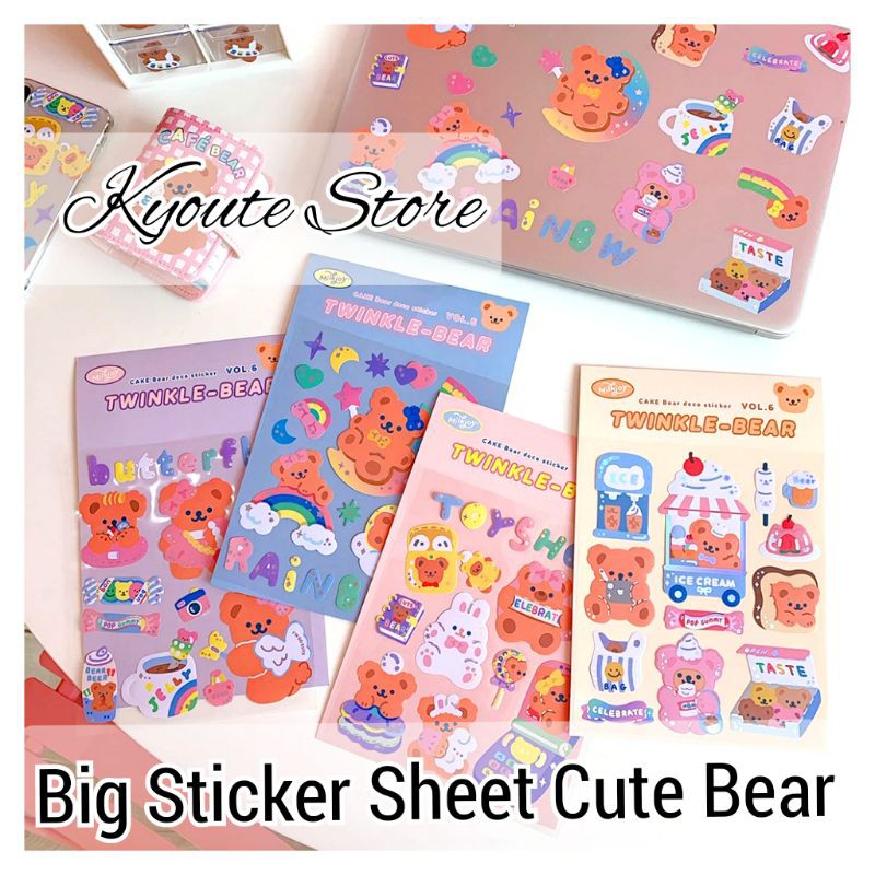 

Big Sticker Sheets Beruang Lucu Waterproof Scrapbook DIY Bujo Journal Diary HP Dekorasi