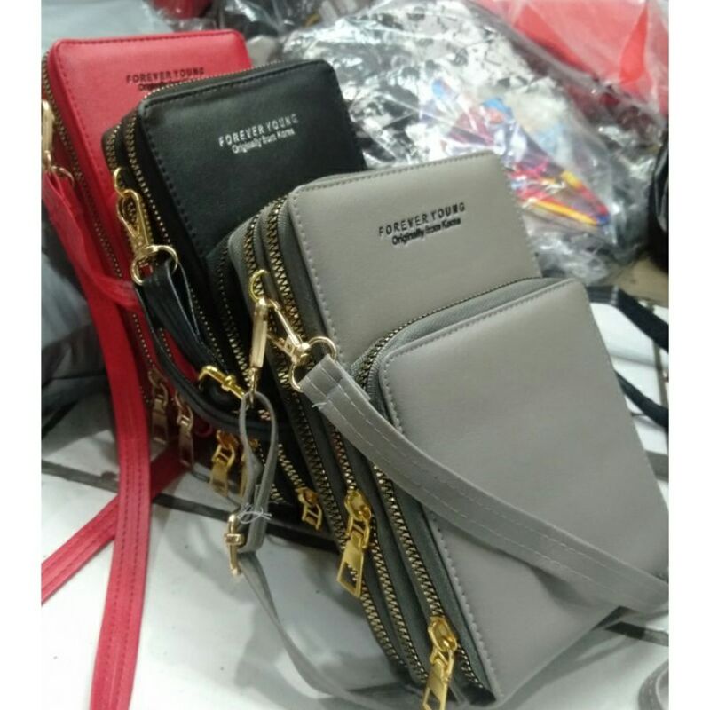 slingbag hp tas selempang wanita 2 tali 3 resleting tas hp wanita