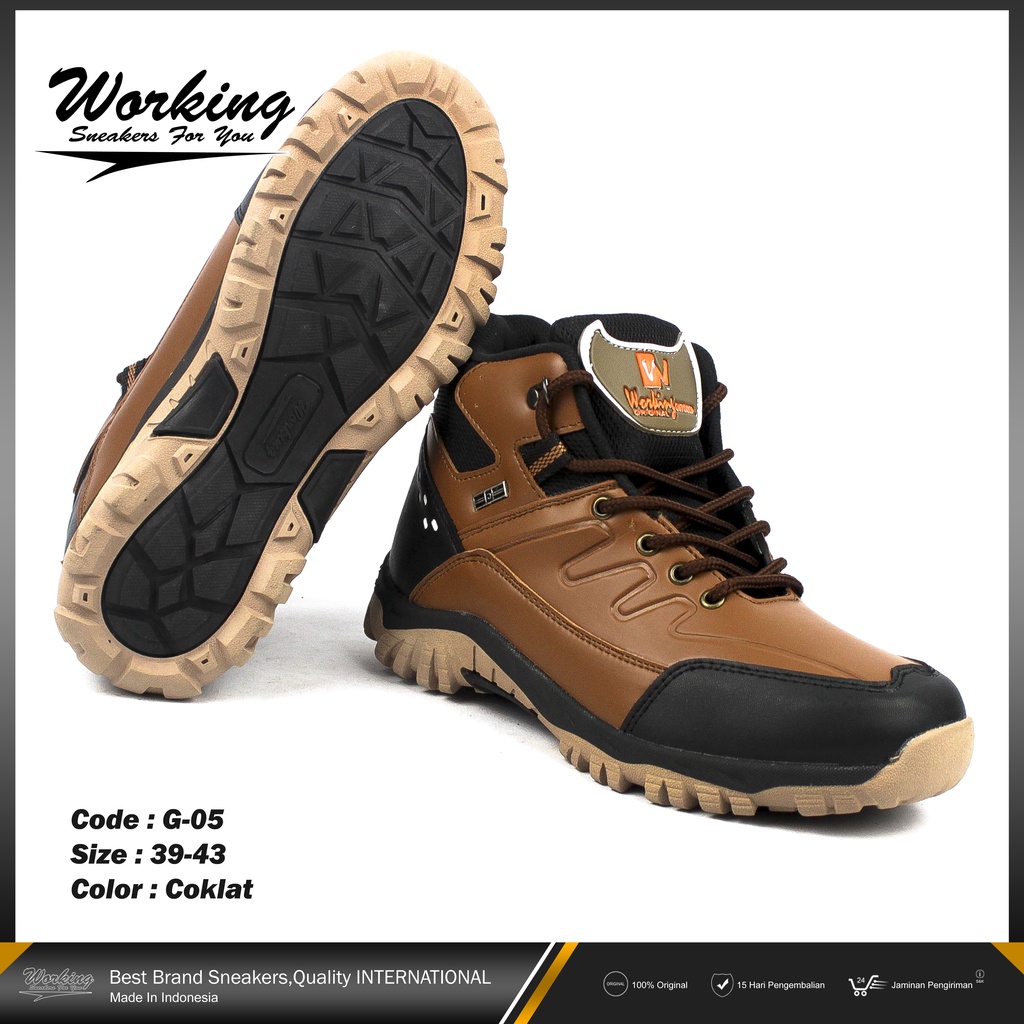 Sepatu Safety Boot Working G-05 // Sepatu Kerja Lapangan Proyek // Sepatu Pria Keren // Sepatu Kulit Pria Hiking 100% Realpict Bisa COD