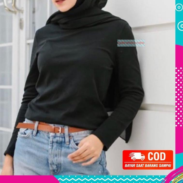 ♥ MANSET BAJU BAHAN KAOS MENSET HITAM WANITA LENGAN PANJANG PREMIUM S120 ➩