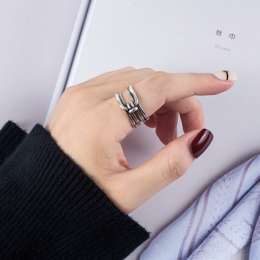 cincin perak 925 asli untuk wanita/Cincin yang Dapat Disesuaikan, Perhiasan Retro Sederhana dan kreatif