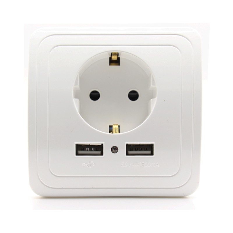 EU Standard 16A 250V Dual USB Port 1500mA/2000mA Wall Charger Adapter EU Plug Usb Socket With Usb